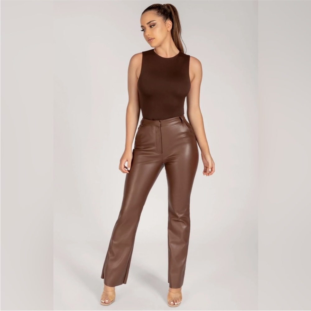 Meshki Tyra Straight Leg Faux Leather Pants - Brown